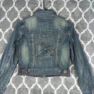 Basic House Distressed Denim Trucker Jacket S Cropped Jean 90s Vintage
